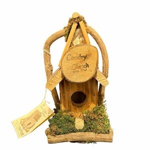 Handcrafted Rustic Birdhouse Country Church Country Charm Collection Wood Moss